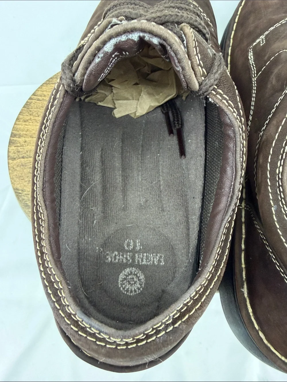 Earth Shoe Mark II Brown Suede w/ Cream Stitches Lace-up Boat Shoes, sz 10